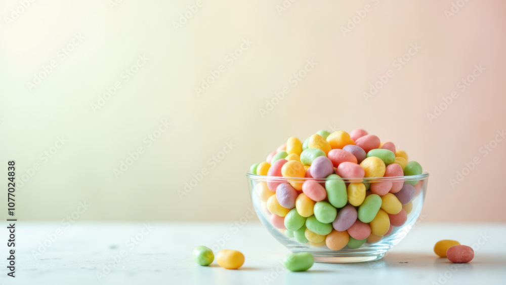 Bowl of colorful dye-free candies on tabletop. Bowl of colorful dye-free candies on tabletop.