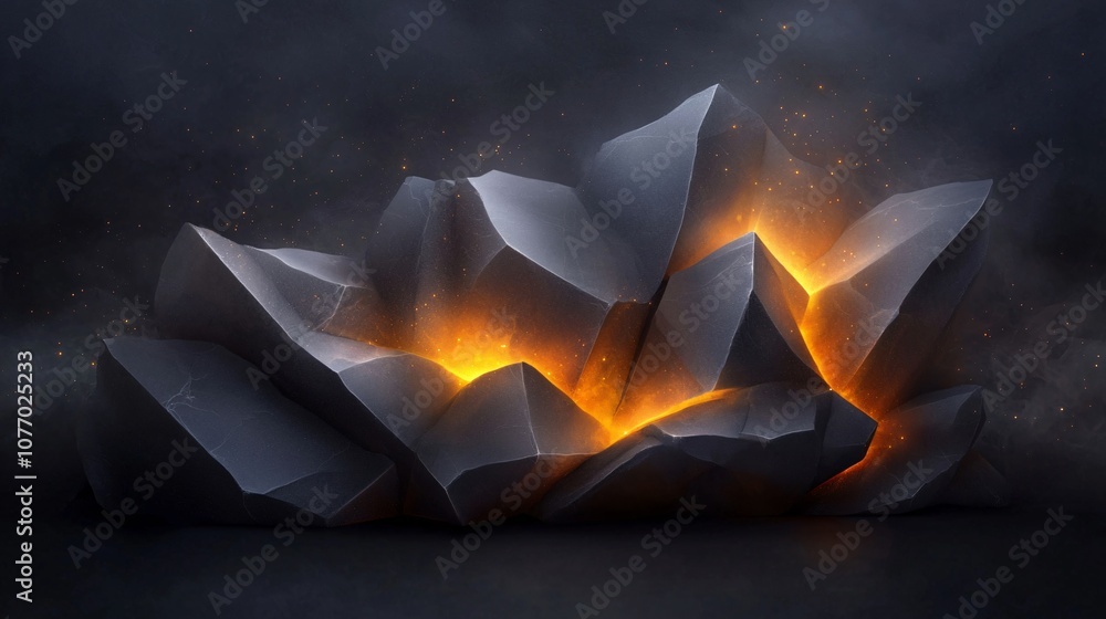Fototapeta premium Glowing Fire Inside Abstract Rock Formation