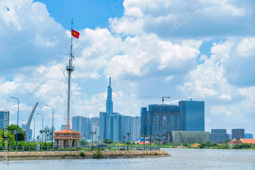 Thu Ngu flagpole at the junction of the Saigon river and Ben Nghe canal, was built in 1865, initially as a signal pole for ships entering and leaving Saigon port. photo