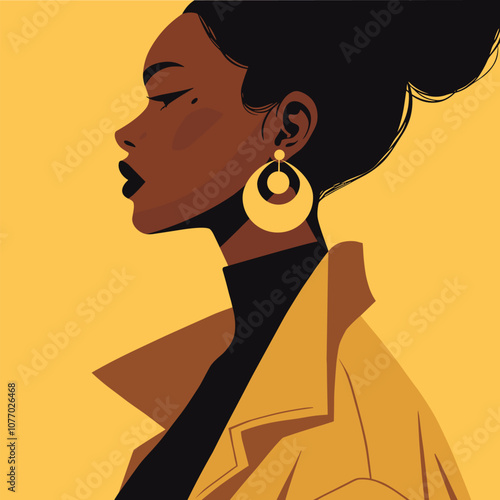 Black woman modern icon avatar. African woman design. Abstract contemporary poster. Wall art design. Vector stock	

