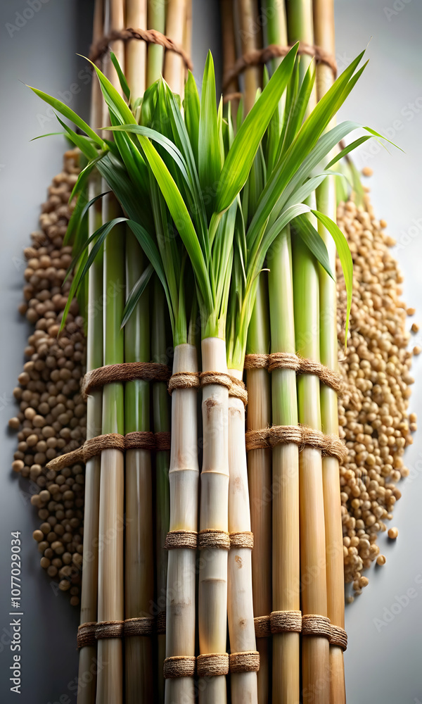Obraz premium Sugarcane Rice Stalks Vector Clean Illustration Prosperity Harvest Pongal Infographic Materials Stock Concept Design Graphic Agriculture Crop Farming