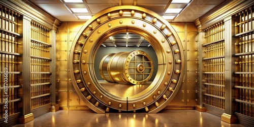 Golden Vault Interior with Circular Door, Bank, Security photo