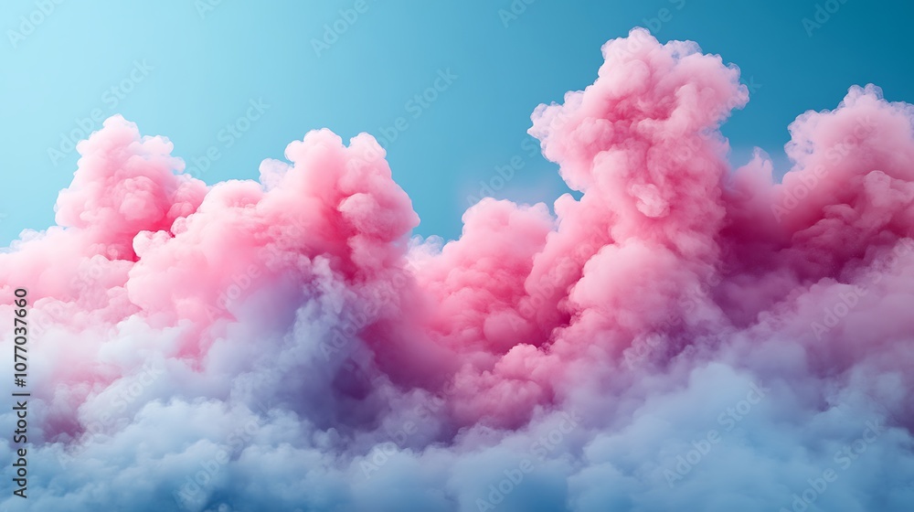 Pink and white fluffy clouds against a blue sky. Pink and white fluffy clouds against a blue sky.