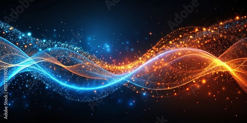 Abstract Blue and Orange Glowing Waves with Sparkles, abstract , waves
