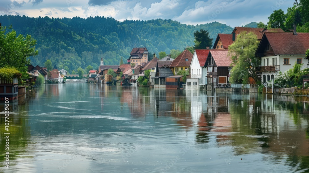 Obraz premium Flooded village