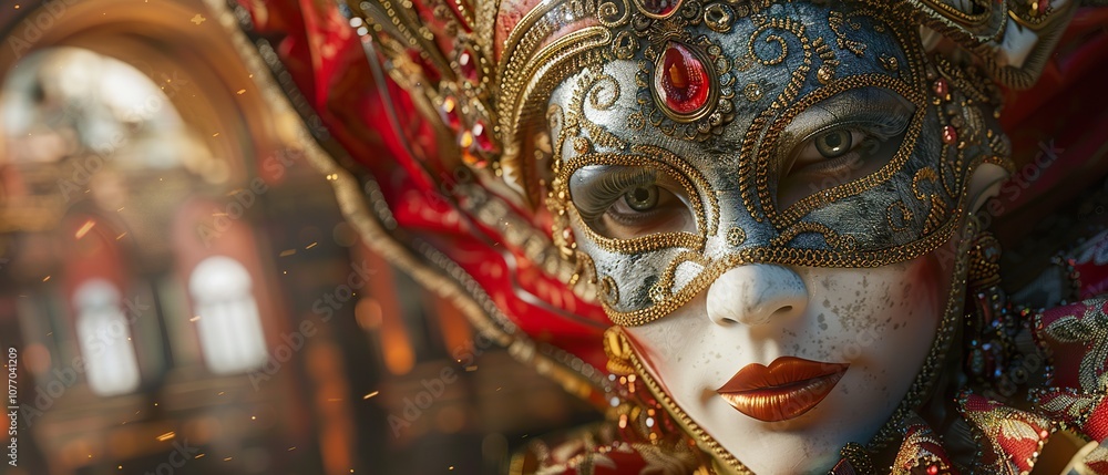Obraz premium Festive Carnival Background with Venetian Masks and Costumes