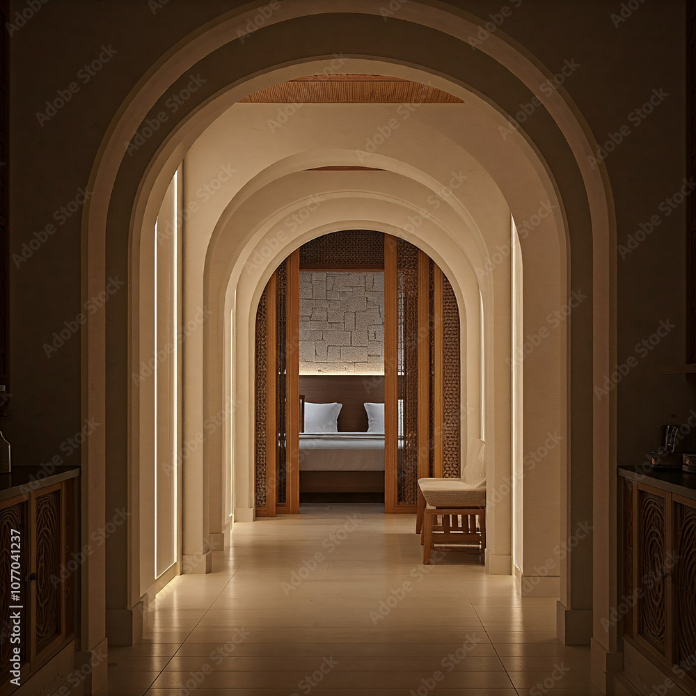 Fototapeta premium interior of a luxury hotel room with large size bed. interior of modern luxury bedroom with dim light.