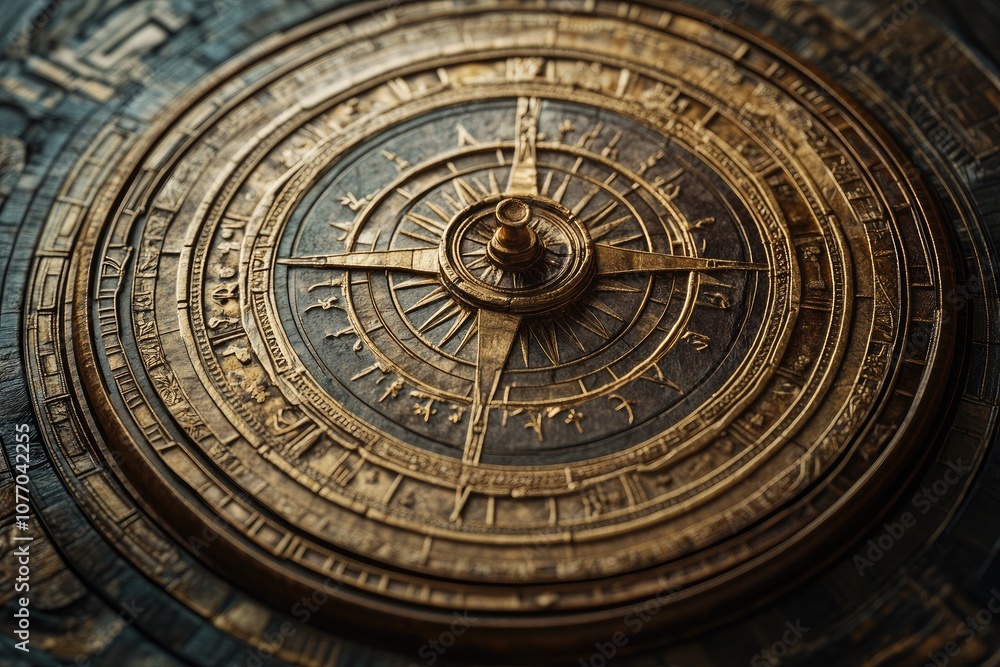 Obraz premium Golden astrolabe showing constellations and celestial navigation