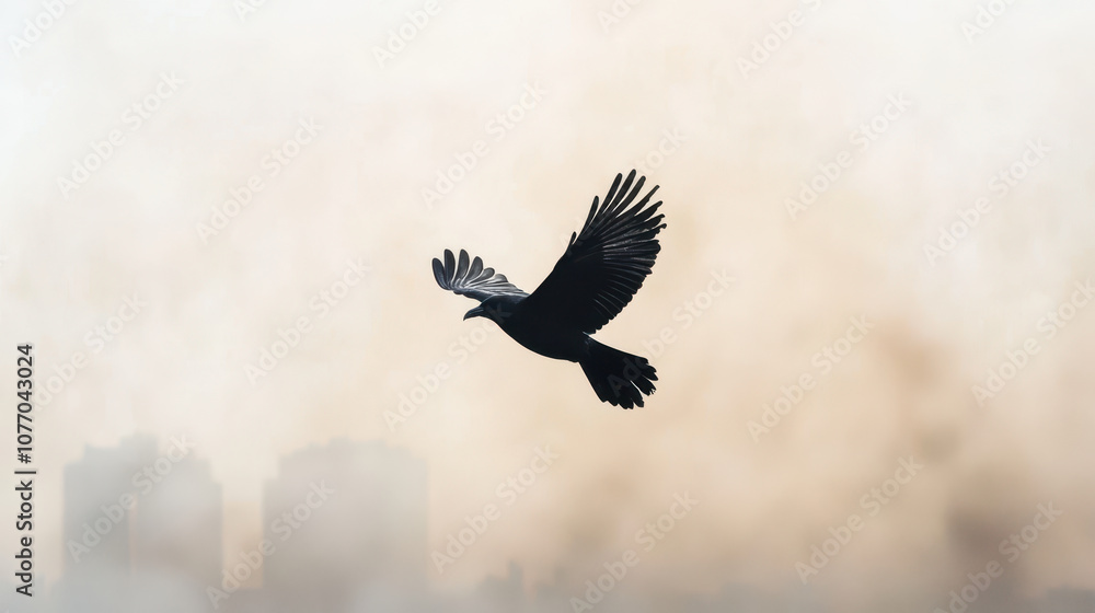 Fototapeta premium bird flying through industrial smoke, creating dramatic scene