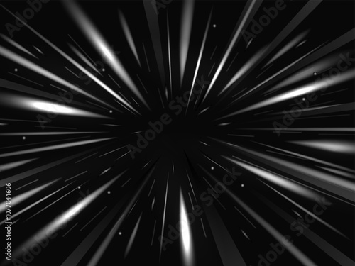 Star warp background. Dynamic stars light streaks of fast speed motion through space, hyper jump or hyperspace visual effect. Radial zoom effect abstract vector illustration.