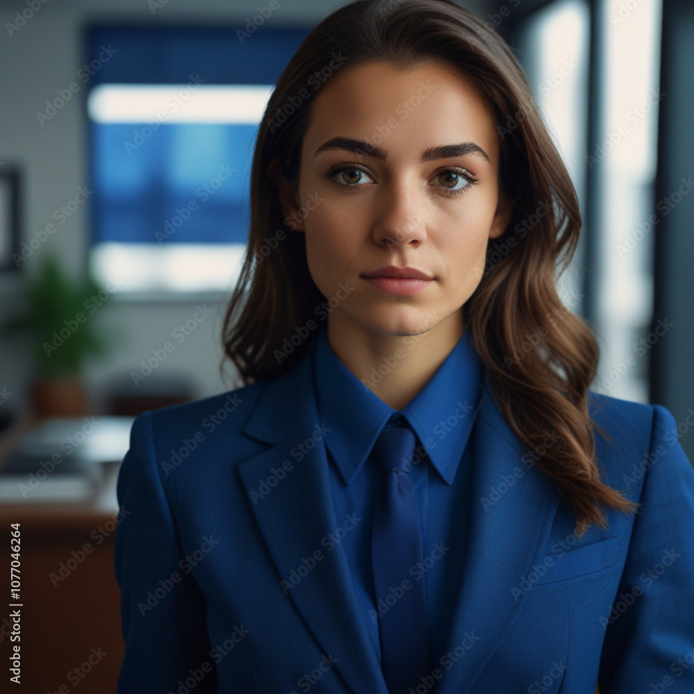 Fototapeta premium Beautiful Business Woman in Blue Business Wear