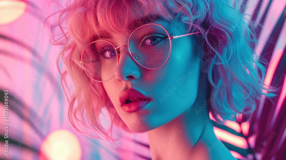 Fototapeta premium Vibrant Portrait with Colorful Lighting