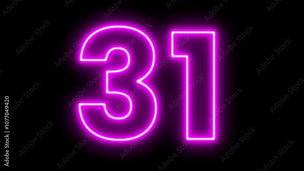 Glowing pink color Neon Number 31 Animation Glowing pink color Neon Number 31 Animation