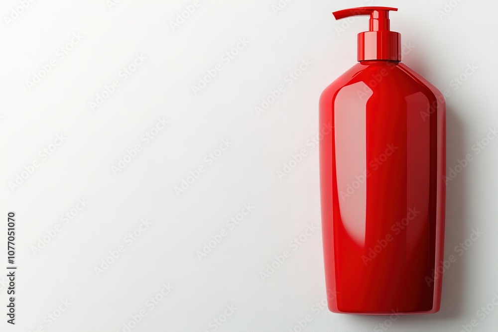 Obraz premium Red soap dispenser on white background with empty space