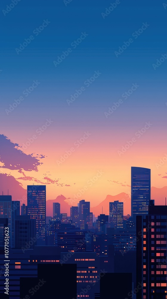 Fototapeta premium City Skyline at Dusk with Minimal Lighting