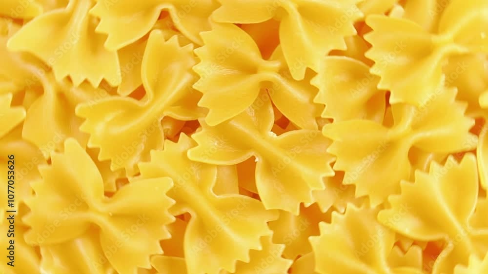 Uncooked Farfalle Pasta: A Culinary Canvas of Bow-Tie Macaroni, Creating a Lively and Textured Background for Gourmet Cooking - Top View, Rotating. Turning Dry Pasta. Raw Macaroni - Rotation Uncooked Farfalle Pasta: A Culinary Canvas of Bow-Tie Macaroni, Creating a Lively and Textured Background for Gourmet Cooking - Top View, Rotating. Turning Dry Pasta. Raw Macaroni - Rotation