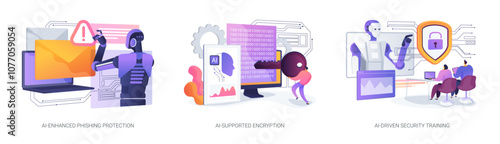 AI-powered Cybersecurity abstract concept vector illustrations.