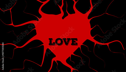 Silhouette of a creepy gloomy red heart on a dark background. Divorces of capillaries and veins. Background, banner, wallpaper. Vector graphics.