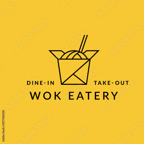 Linear logo design for noodles cafe or restaurant. Asian food concept
