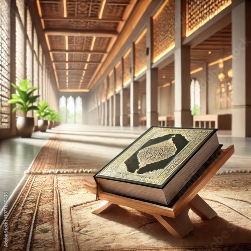 Wallpaper Mural Holy Quran resting on a wooden stand in a serene mosque Torontodigital.ca