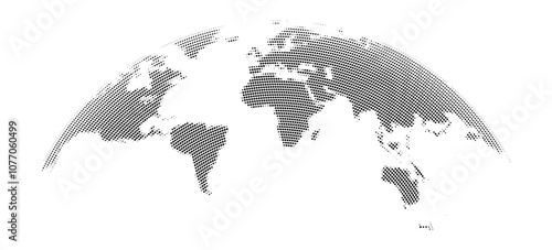 Rounded globe with continents and countries in Halftone Style. Isolated world map Vector Background. Transportation and business infographics on White background.