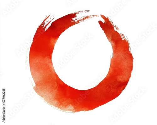 Red circular watercolor brush stroke on white background. photo