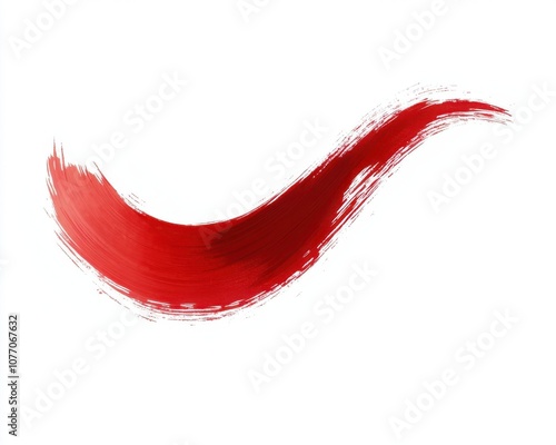 Red paint stroke with smooth curves on a white isolated background. photo