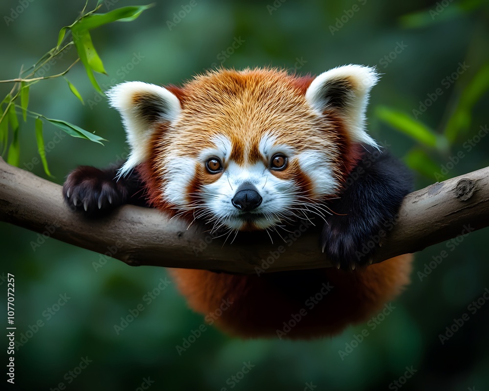 Naklejka premium Red Panda Hanging on Branch