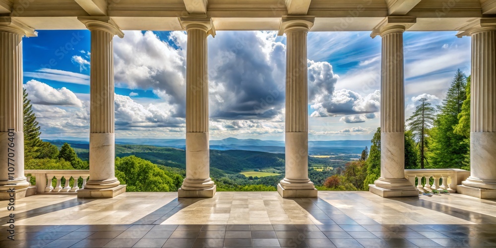 Fototapeta premium Pillars Framing a Majestic View, Landscape Photography, Architecture, Nature