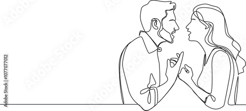 continuous single line drawing of man and woman arguing, line art vector illustration