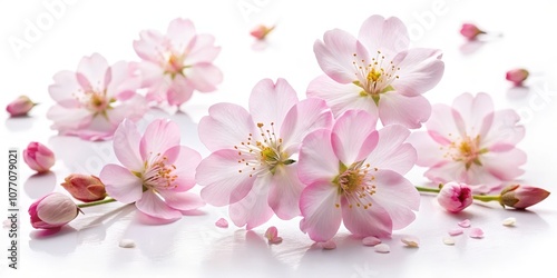 Delicate Pink Flowers on White Background, Spring Blossoms, Floral Arrangement, flower, blossom, petals, white