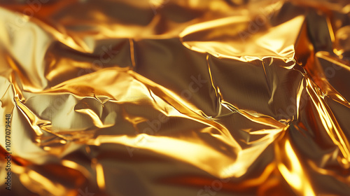 Luxurious Golden Foil Texture Background, High-Quality Crinkled Gold Material for Design and Creative Arts photo