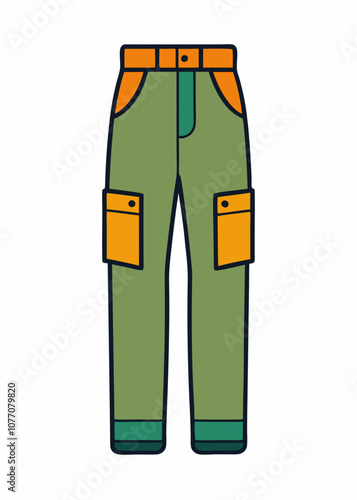 Cargo pants, trousers with side patch pockets. Legs wearing, garment. Loose casual clothes, modern unisex apparel. Flat vector illustration isolated on white background
