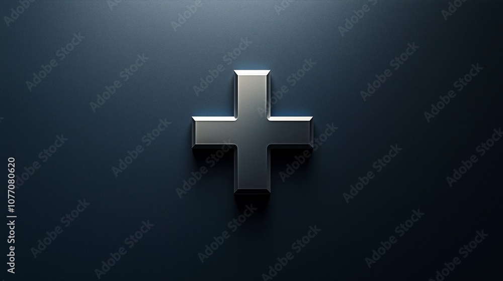 Fototapeta premium Elegant Metallic Plus Symbol on Clean Abstract Background