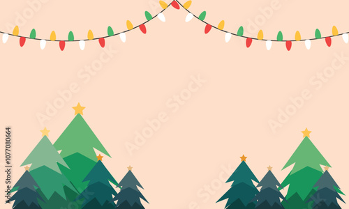 Merry Christmas banner with christmas tree, christmas lights and snowflakes decoration for christmas and happy new year.