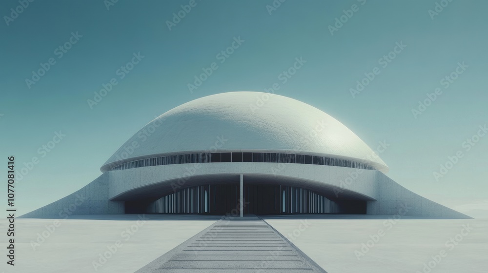 Obraz premium Futuristic dome architecture, minimalistic design, symmetrical structure, innovative urban landscape, modern aesthetics, striking silhouette