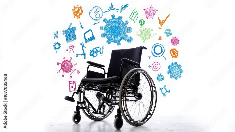 Fototapeta premium Inclusive Design Wheelchair with Colorful Ability Icons