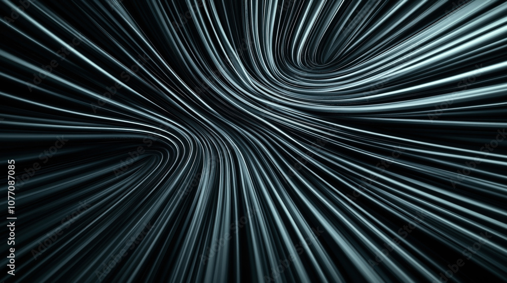 Obraz premium Abstract digital artwork featuring dynamic curved lines in monochrome tones creating a sense of motion and depth.
