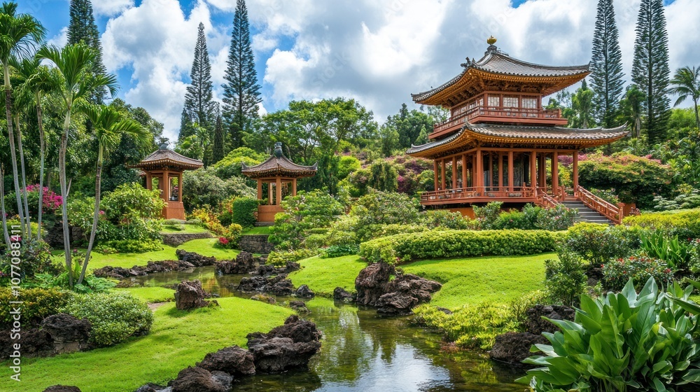 Fototapeta premium Serene Japanese Garden in Hawaii
