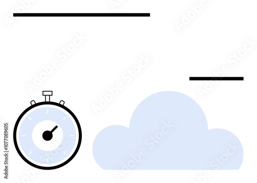 Stopwatch cloud and minimalist lines. Ideal for themes thumbs up time management, minimalism, tranquility, productivity, simplicity, modern design, digital concepts. Line metaphor