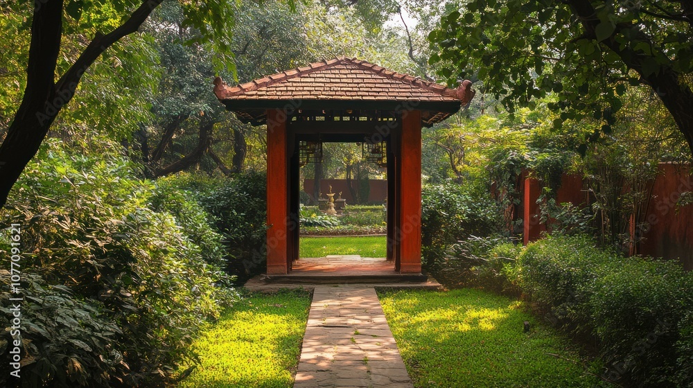 Tranquil Garden Pathway to a Wooden Gazebo Tranquil Garden Pathway to a Wooden Gazebo