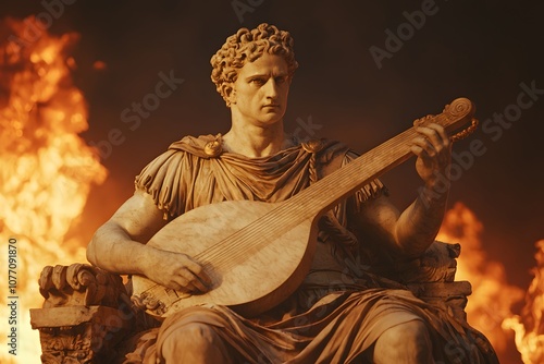 Statue of Nero playing a lyre – Depicting Roman history, ancient art, and cultural heritage of Emperor Nero