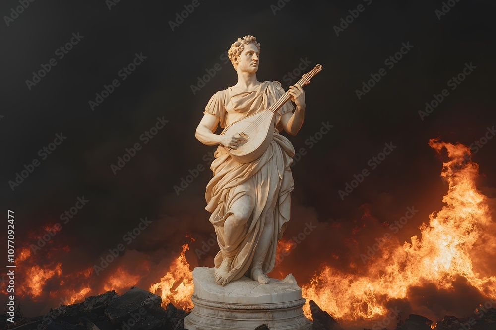 Statue of Nero playing a lyre – Depicting Roman history, ancient art, and cultural heritage of Emperor Nero Statue of Nero playing a lyre – Depicting Roman history, ancient art, and cultural heritage of Emperor Nero