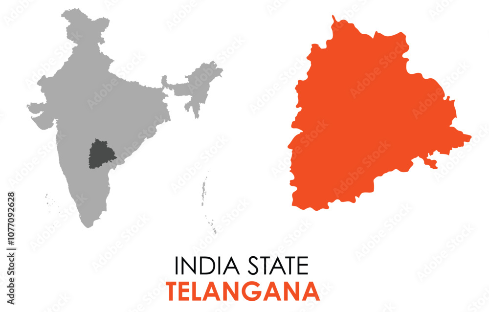 Obraz premium Telangana map of Indian state. Telangana map vector illustration. Telangana vector map on white background.