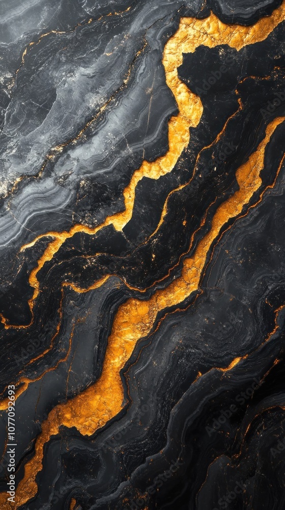 Obraz premium Marble texture with golden veins and dark contrast.