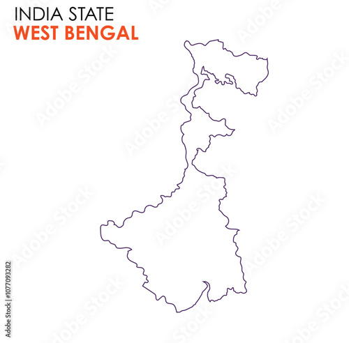 West Bengal map of Indian state. Kolkata map vector illustration. Wet Bengal vector map on white background.