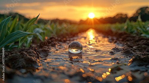 A water drop rests on a crop, symbolizing the impact of drought and climate change on global agriculture photo