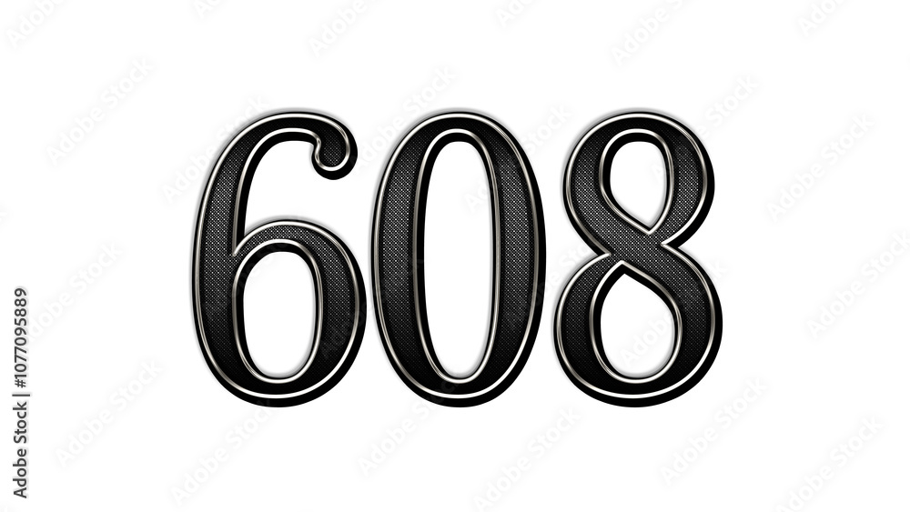 black metal 3d design of number 608 on white background. black metal 3d design of number 608 on white background.