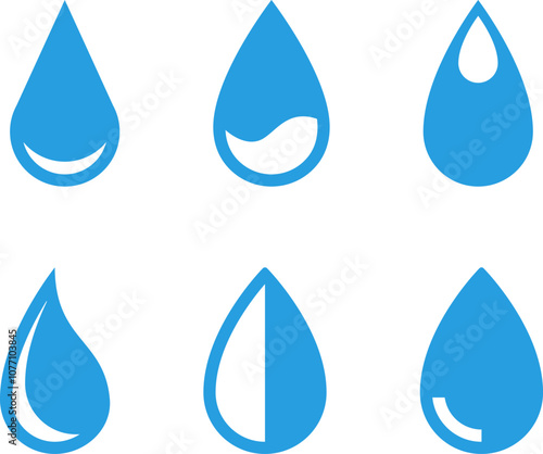 Vector blue water drop icon set. Flat droplet shapes collection