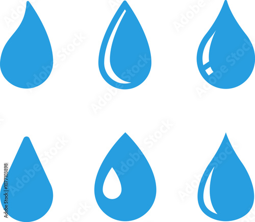 Vector blue water drop icon set. Flat droplet shapes collection